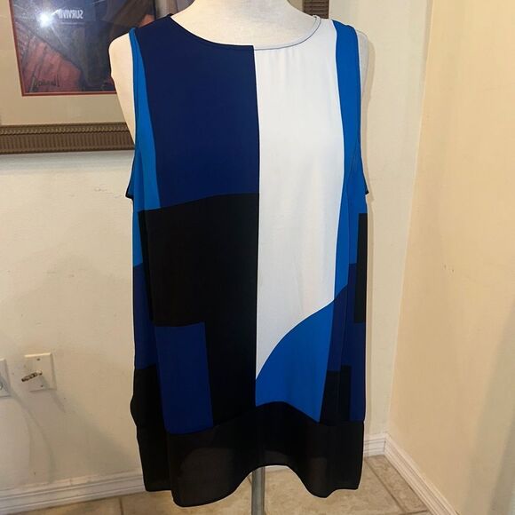 INC International Concepts Colorblock Sleeveless Top - Blue, Black, and White XL - Picture 2 of 9